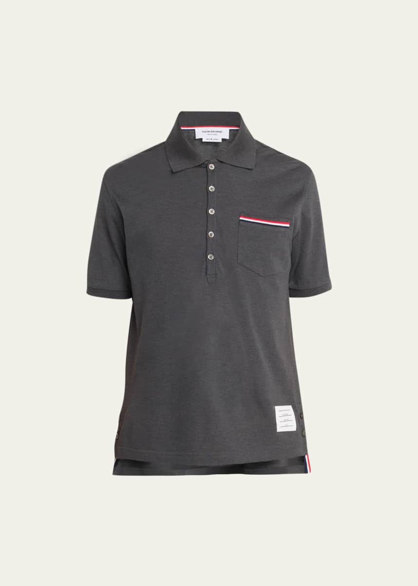 Thom Browne Heather Polo Shirt with Striped Pocket