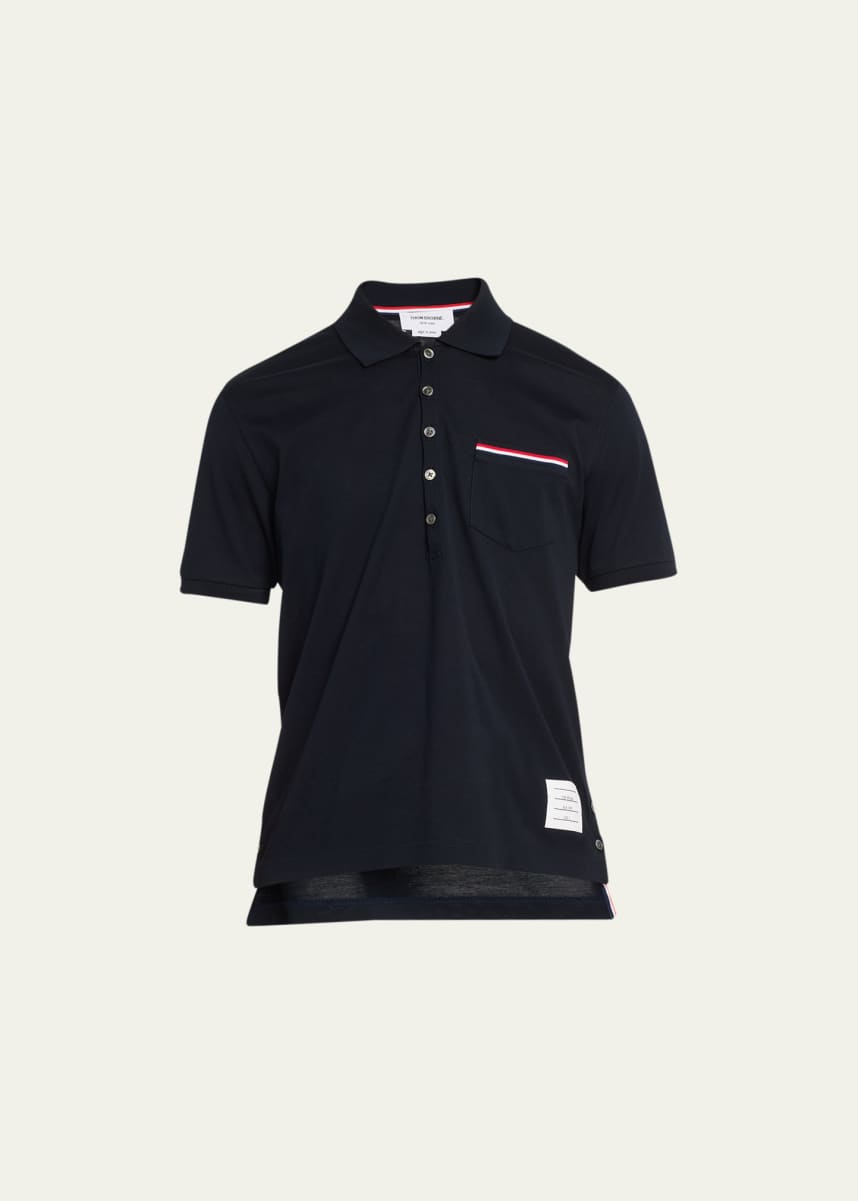 Thom Browne Heather Polo Shirt with Striped Pocket