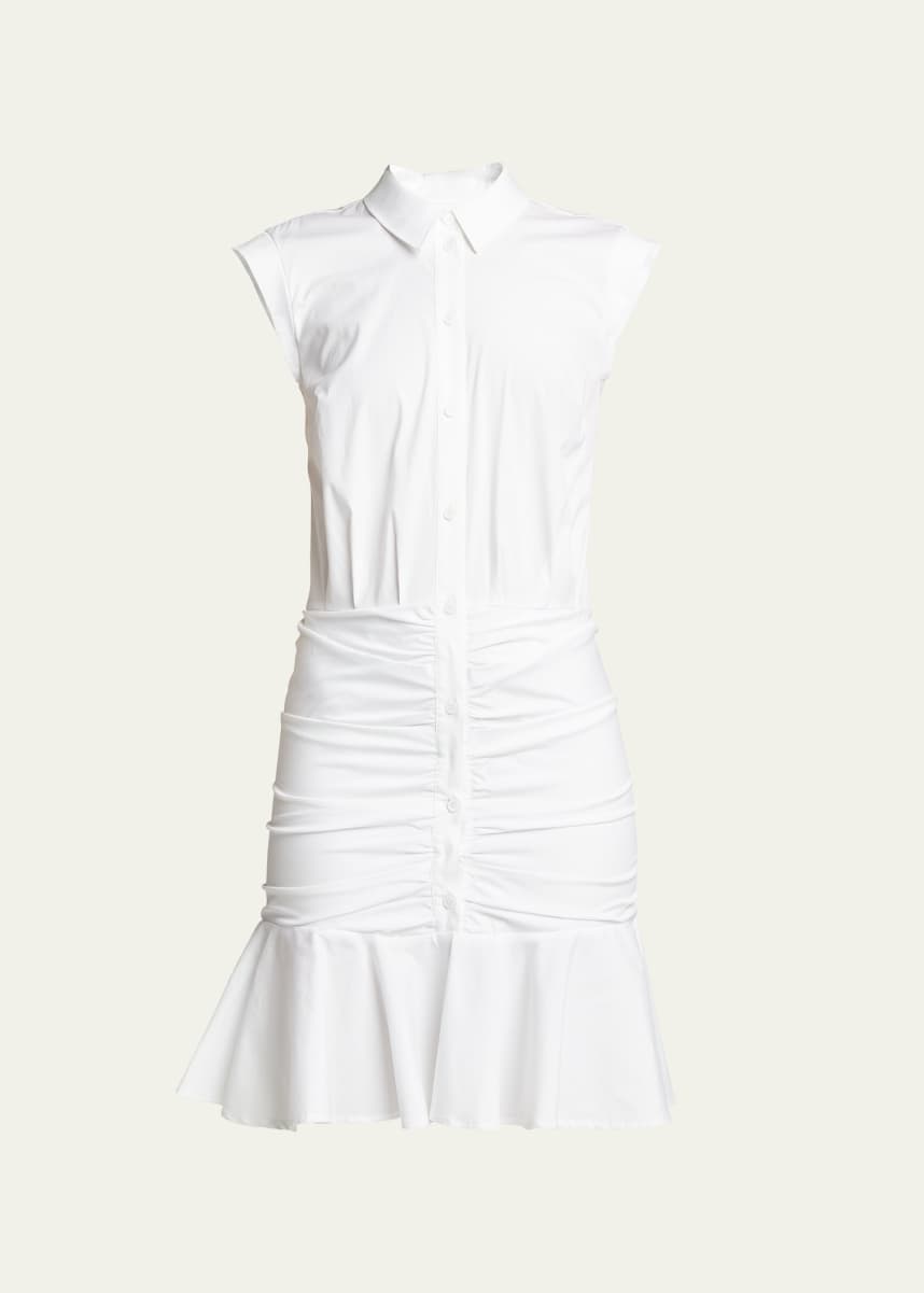 Veronica Beard Bell Sleeveless Ruched Stretch Poplin Dress, White