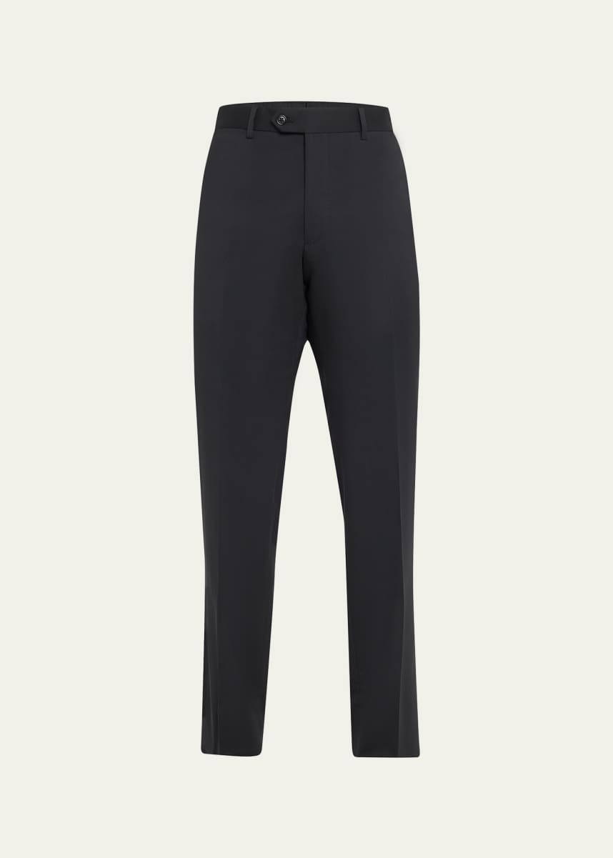 Giorgio Armani Basic Wool Flat-Front Trousers, Black