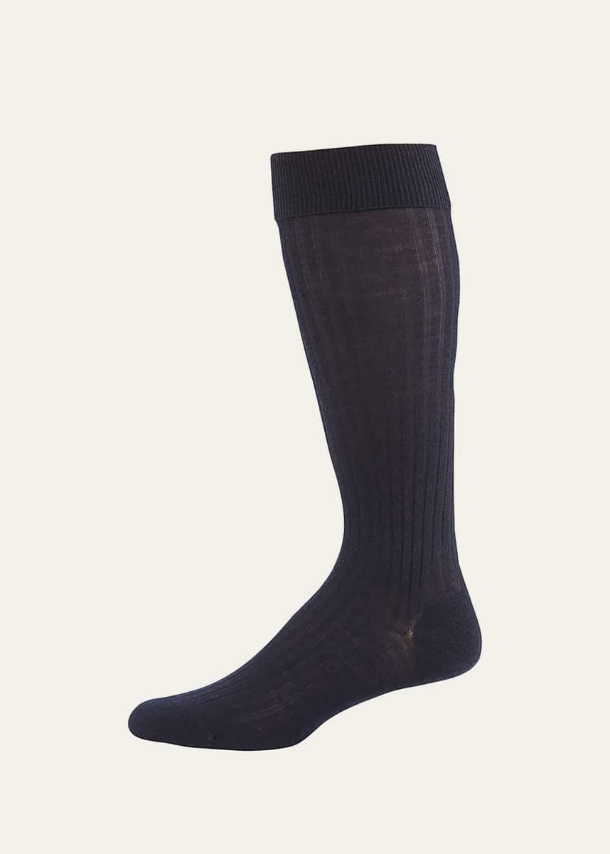 Pantherella Men's Laburnum Over-the-Calf Ribbed Merino Wool Socks, Size M