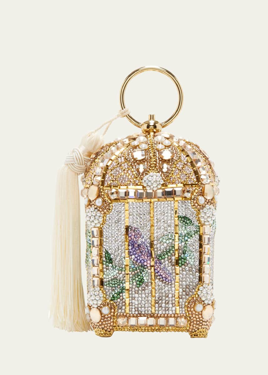 Judith Leiber Couture Birdcage Crystal Beaded Tassel Clutch Bag