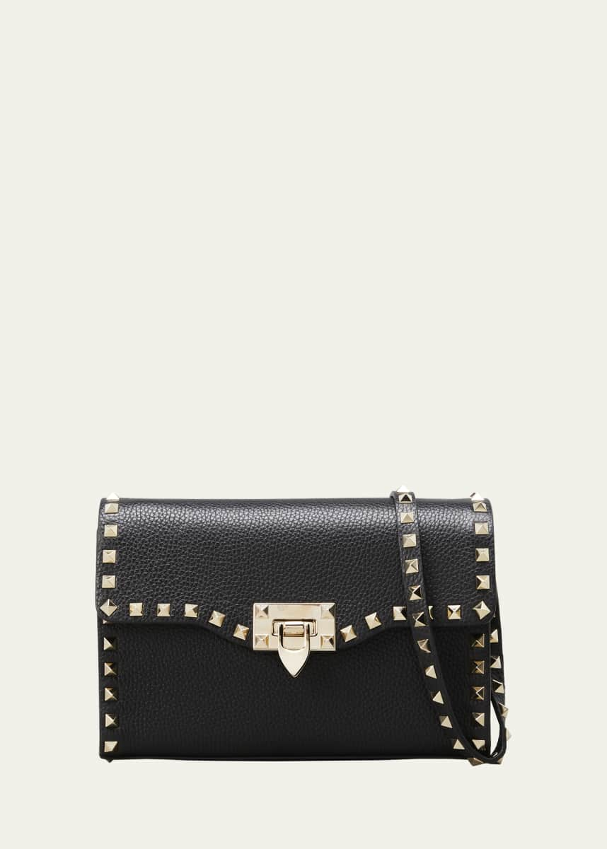 Valentino+Rockstud+Gold+Shoulder+Bag+Small+Black+Leather for sale online