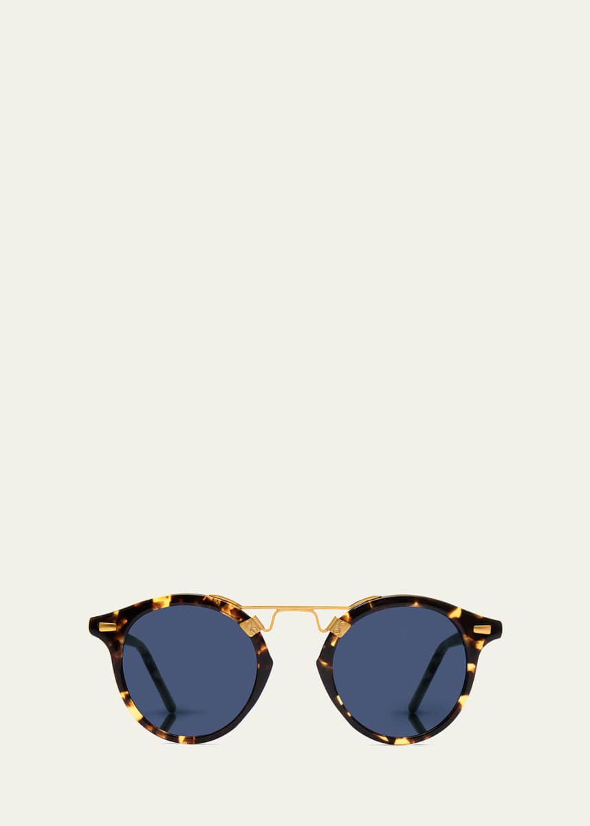 KREWE St. Louis Round Polarized Sunglasses, Blue/Brown Tortoise