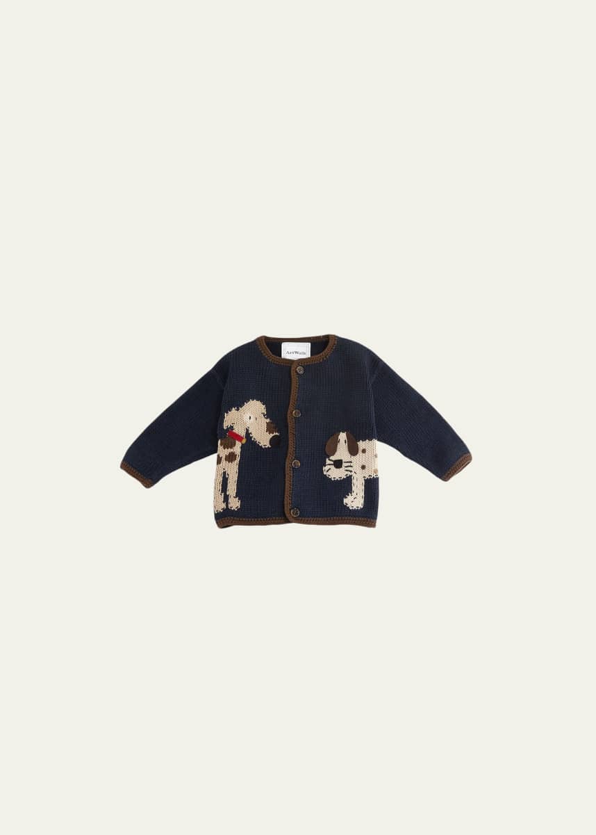 Art Walk Woof Woof Cotton Button-Front Sweater, Blue, Size 12-24 Months