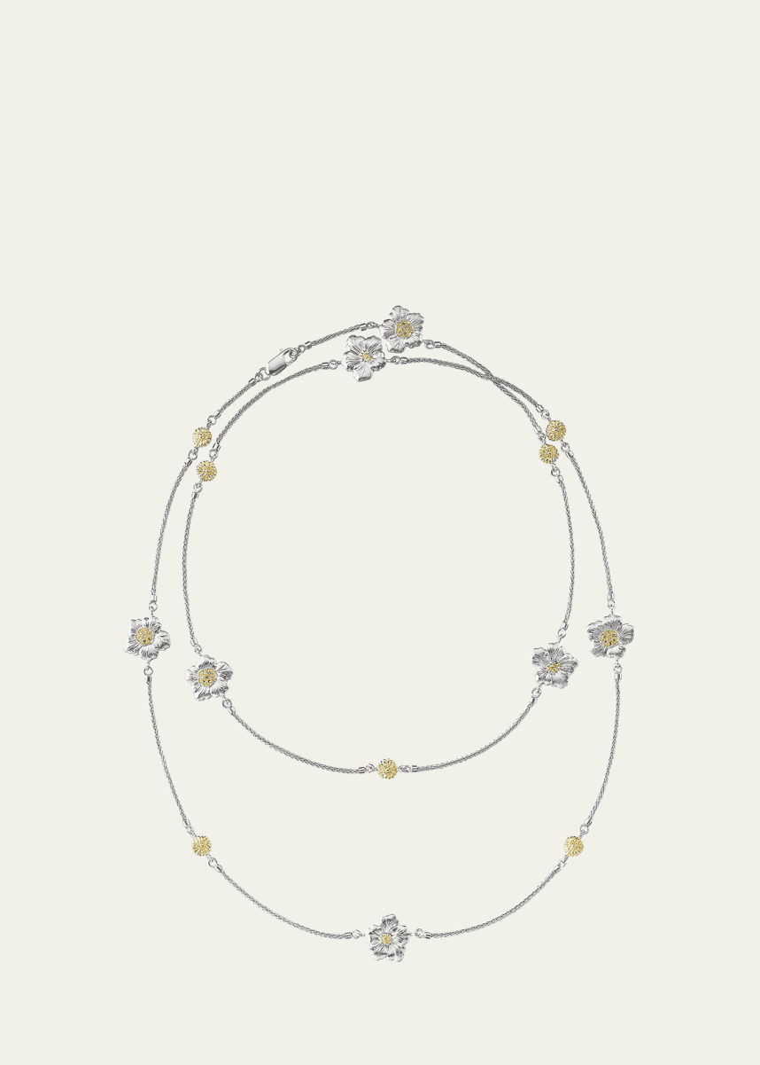 Buccellati Blossoms Gardenia Long Necklace in Sterling Silver and Gold Plating