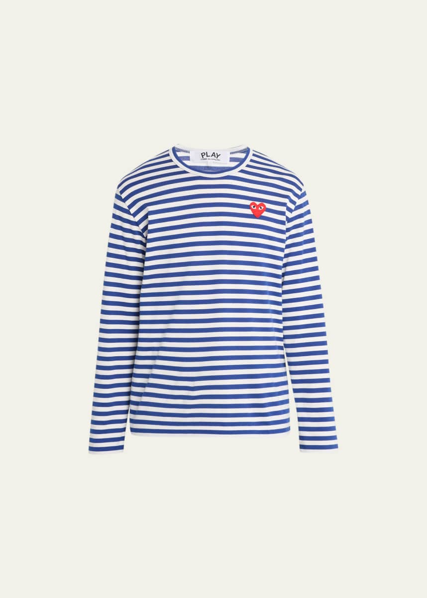 Comme des Garcons Men's Striped T-Shirt with Small Heart