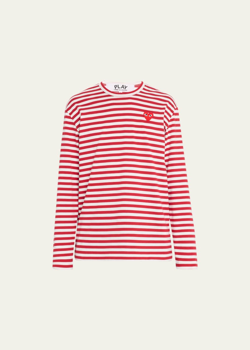 Comme des Garcons Men's Striped T-Shirt with Small Heart