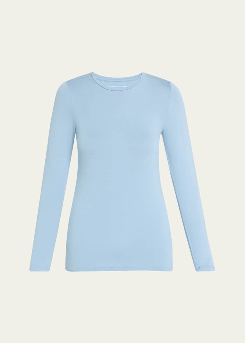 Majestic Filatures Soft Touch Flat-Edge Long-Sleeve Crewneck Top