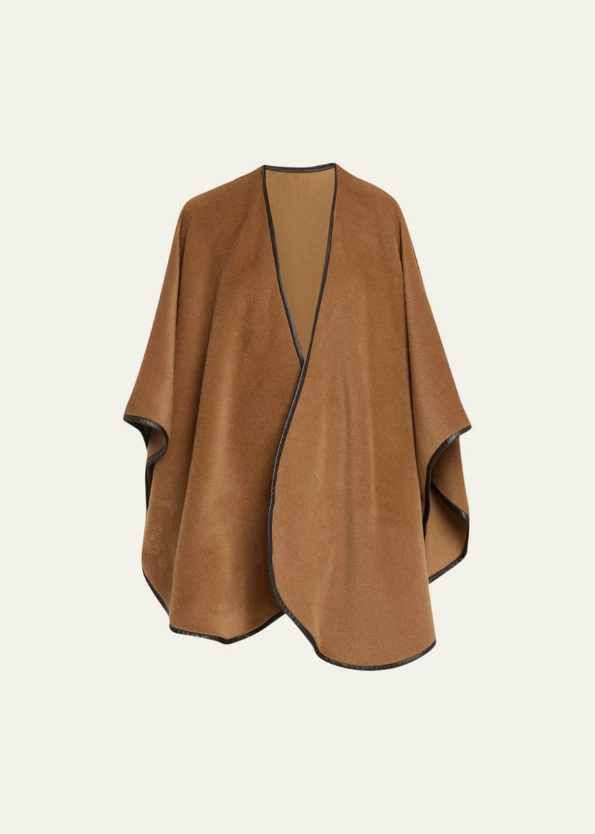 Sofia Cashmere Baby Alpaca Cape w/ Leather Trim
