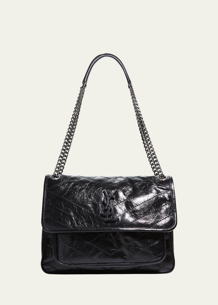 Niki Medium Flap YSL Shoulder Bag in Crinkled Leather