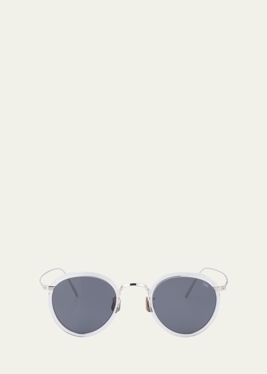 Eyevan Men's 717E Round Acetate-Wrapped Metal Sunglasses