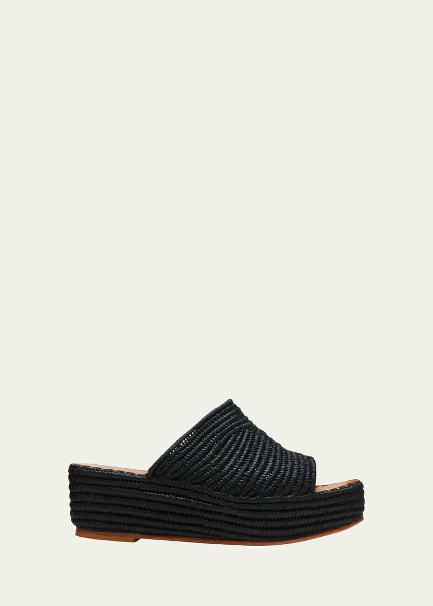 Carrie Forbes Karim Woven Raffia Wedge Slide Sandals
