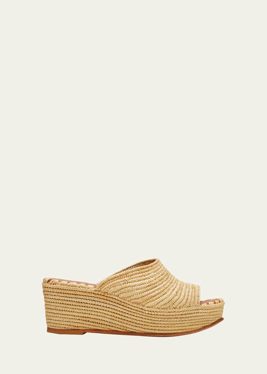 Carrie Forbes Karim Woven Raffia Wedge Slide Sandals