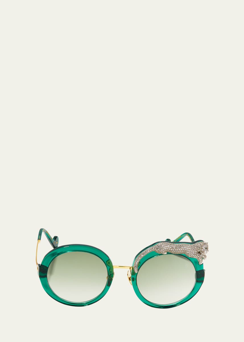 Anna-Karin Karlsson Rose et la Roue Round Crystal-Embellished Leopard Sunglasses