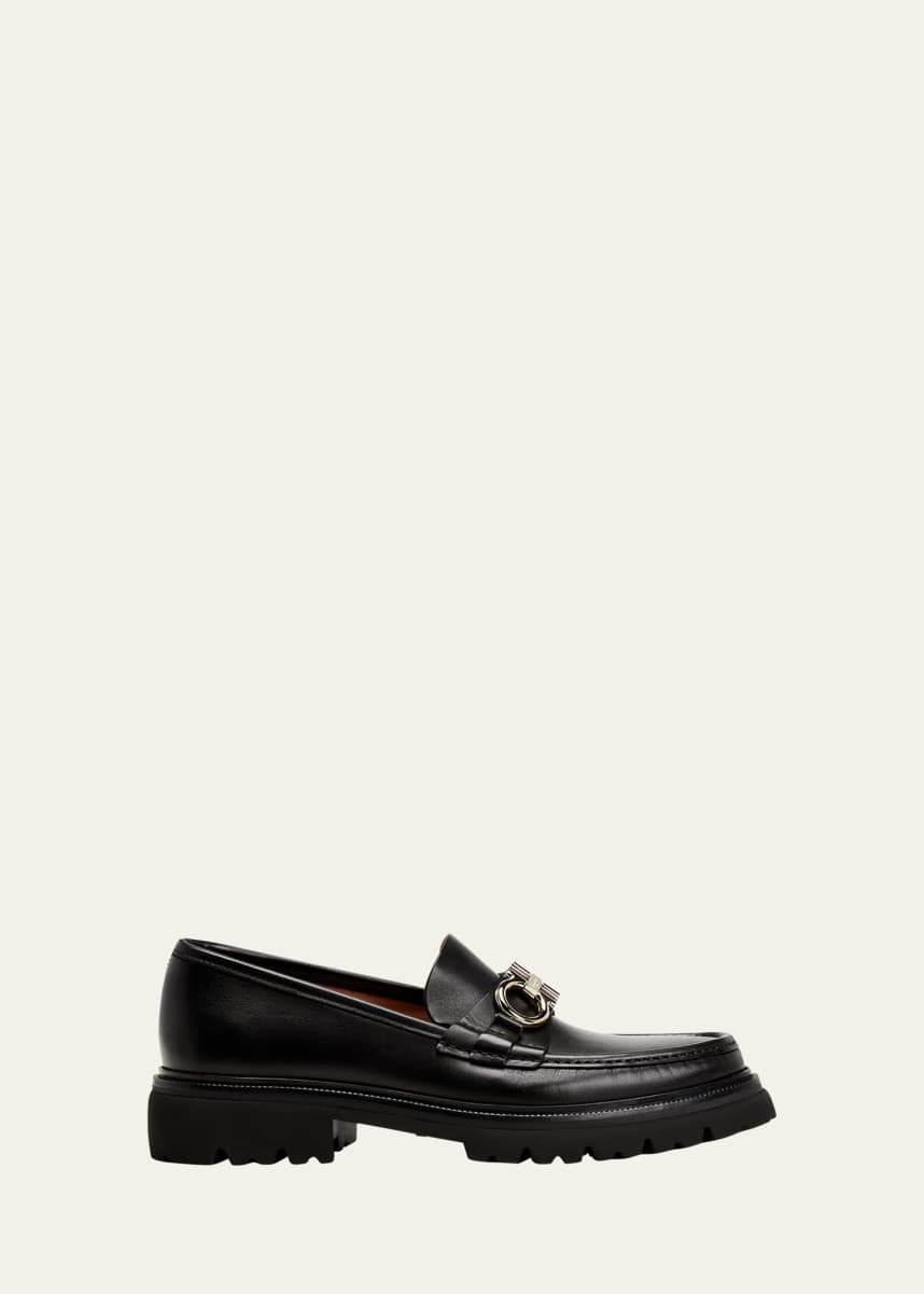 Ferragamo Men's Bleecker Leather Lug-Sole Loafers with Reversible Bit