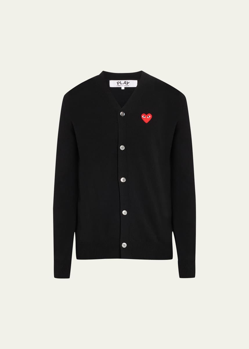 Comme des Garcons Men's Small Heart Wool Cardigan Sweater