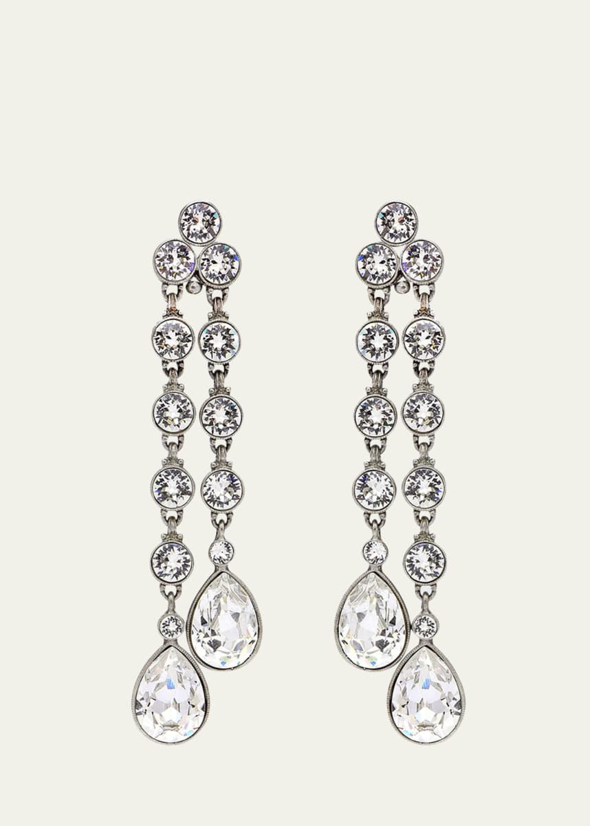 Ben-Amun Double Teardrop Crystal Dangle Clip Earrings
