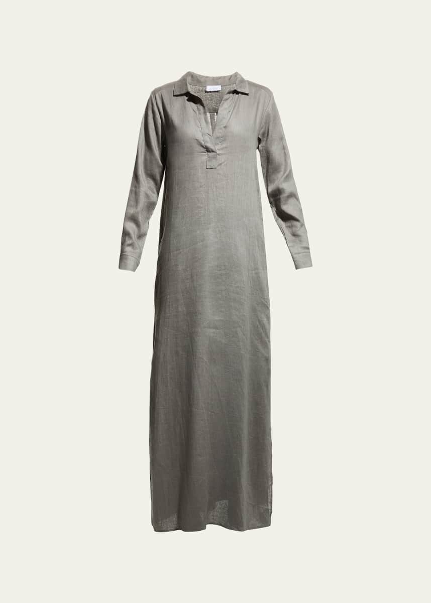 Pour Les Femmes Long Linen Lounge Shirtdress