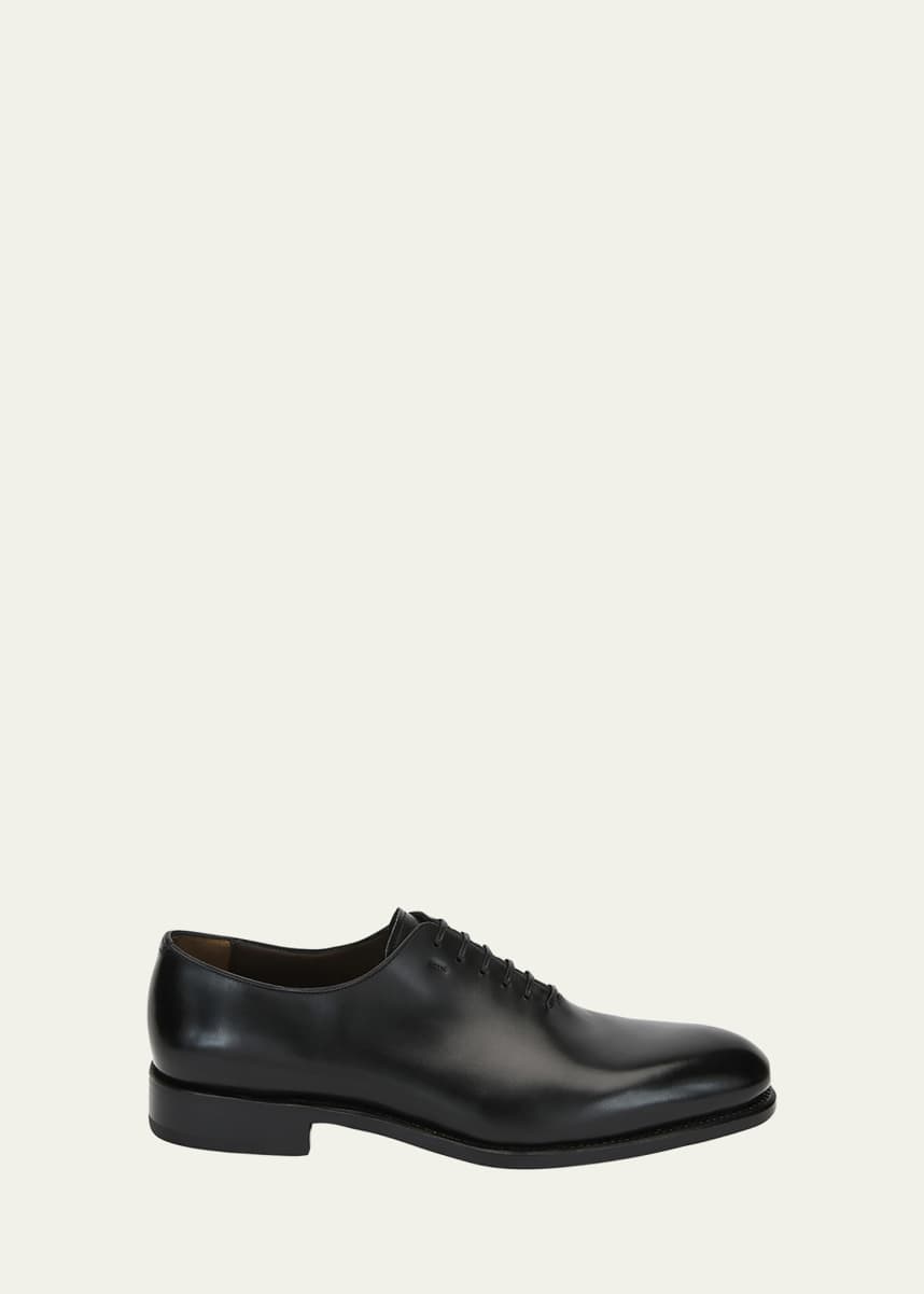 Ferragamo Men's Angiolo Tramezza Whole-Cut Leather Lace-Up Shoes