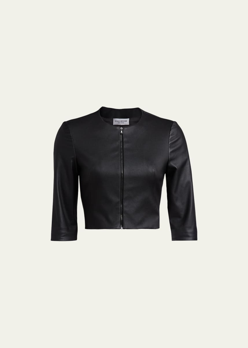 Susan Bender Stretch Leather Zip-Front Cardigan