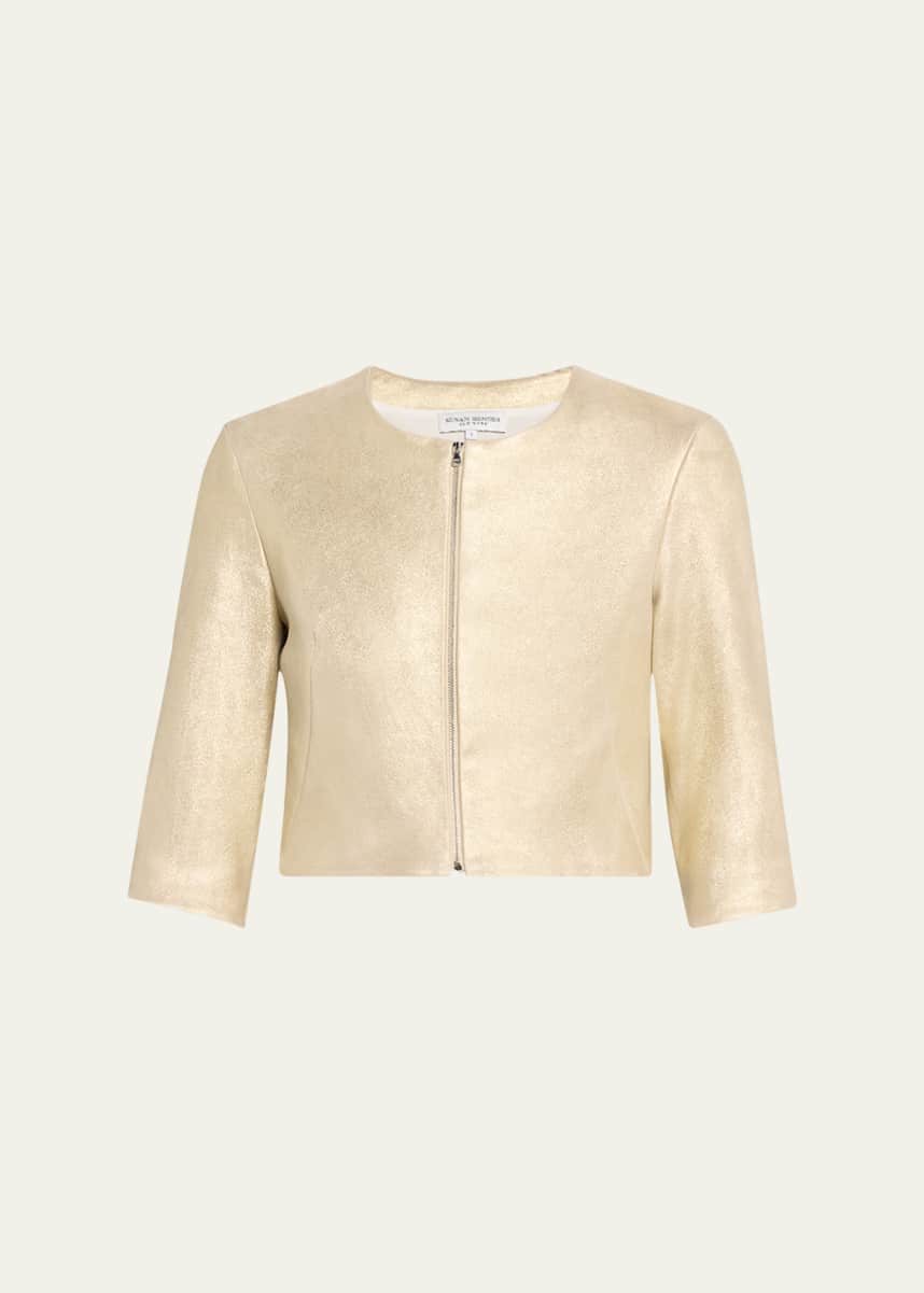 Susan Bender Stretch Leather Zip-Front Cardigan