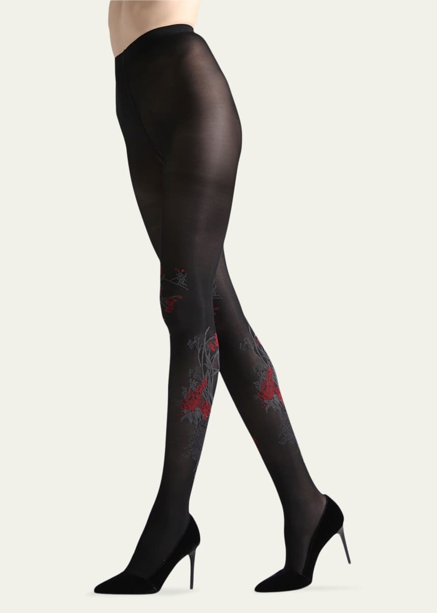 Natori Nikko Opaque Floral-Embellished Tights