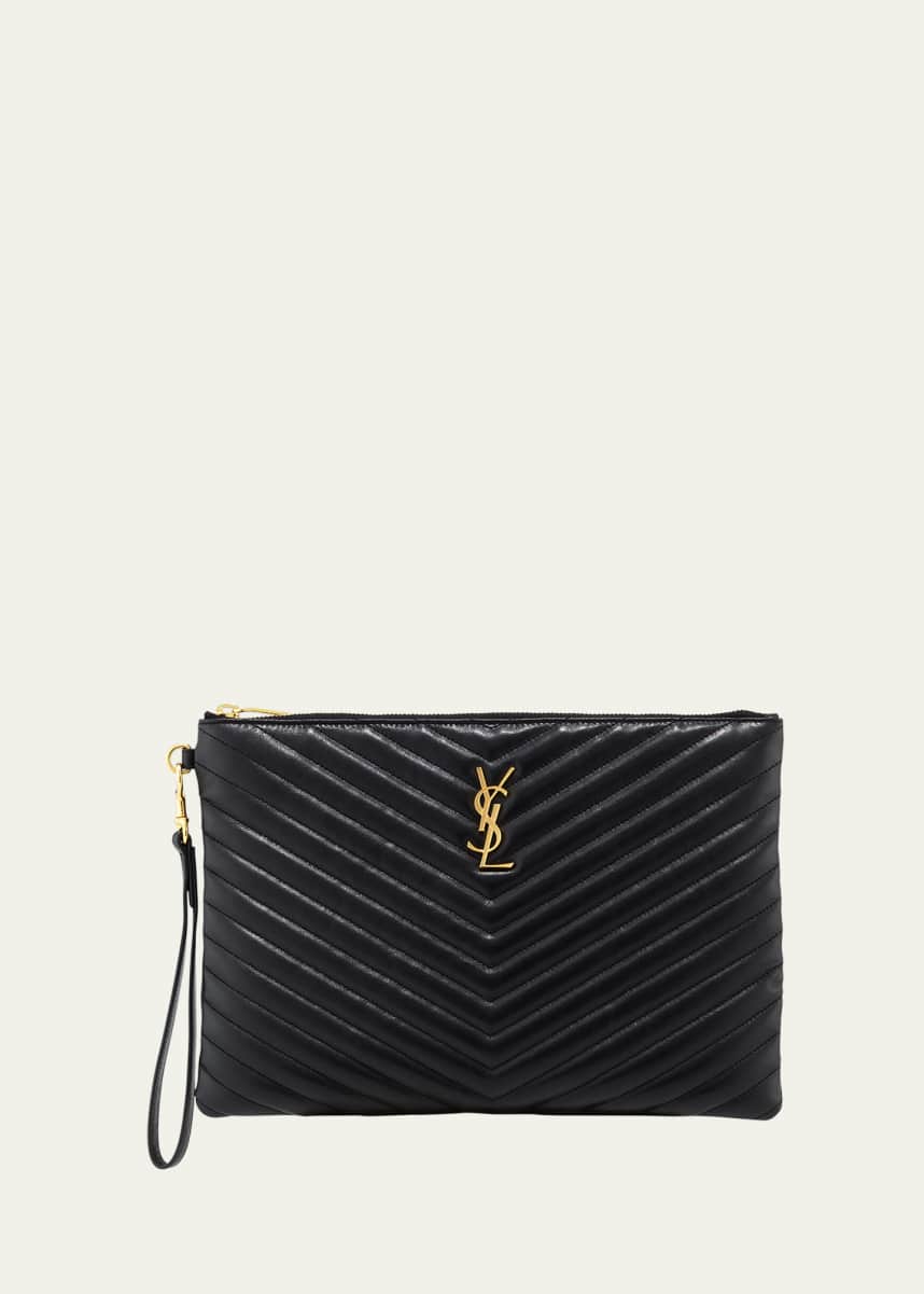 Saint Laurent YSL Monogram Medium Pouch in Smooth Leather