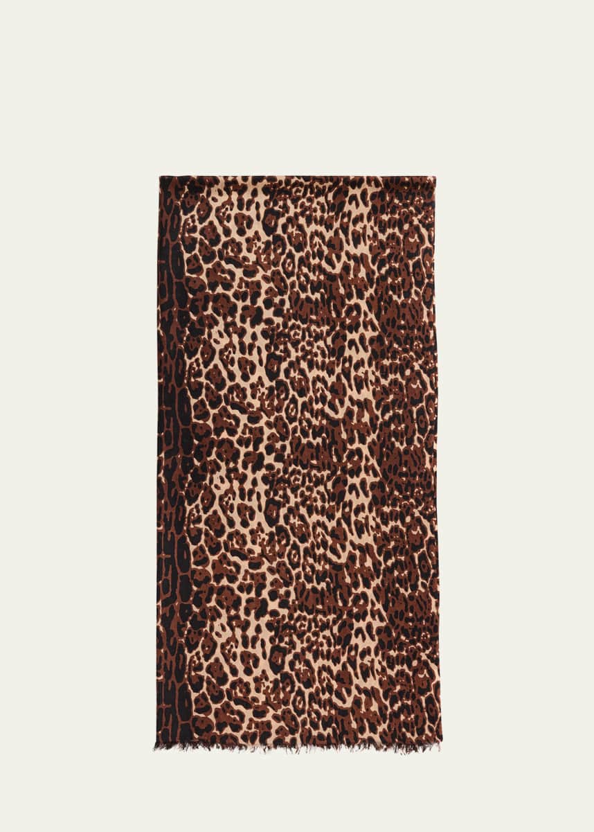 Sofia Cashmere Lightweight Cashmere Leopard-Print Scarf
