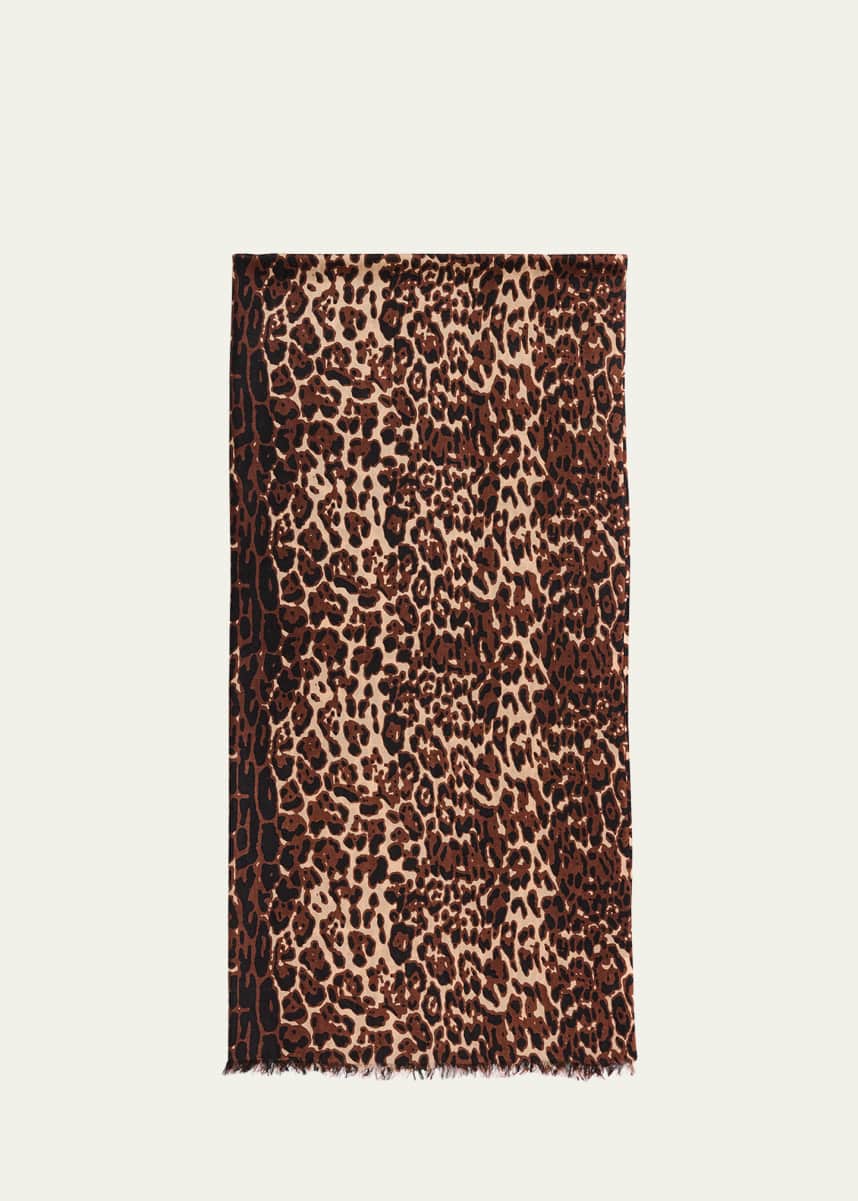 Sofia Cashmere Lightweight Cashmere Leopard-Print Scarf