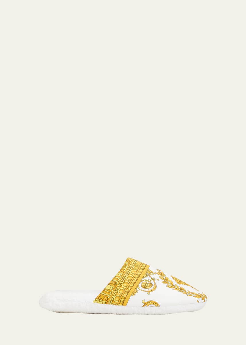 Versace Men's Barocco-Print Mule Slippers