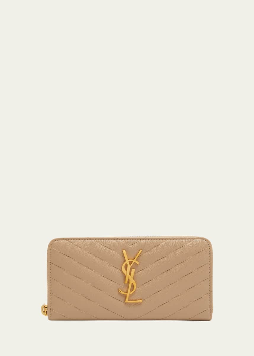 Saint Laurent YSL Monogram Large Zip Wallet in Grained Leather