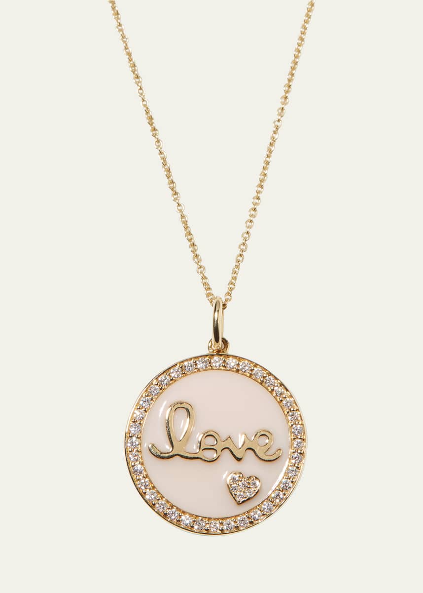 Sydney Evan 14k Gold Love Medallion Necklace w/ Enamel & Diamonds