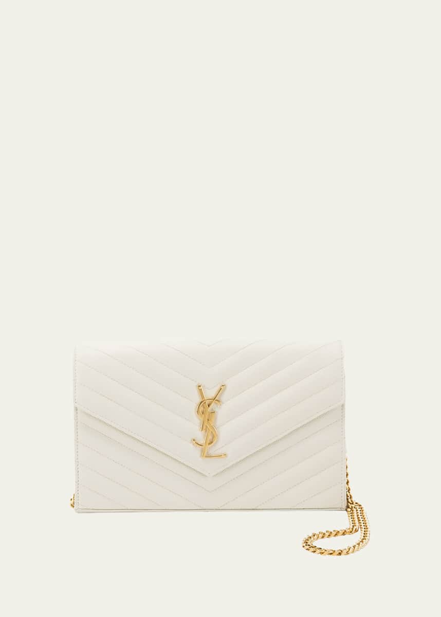 Saint Laurent YSL Monogram Large Wallet on Chain in Grained Leather