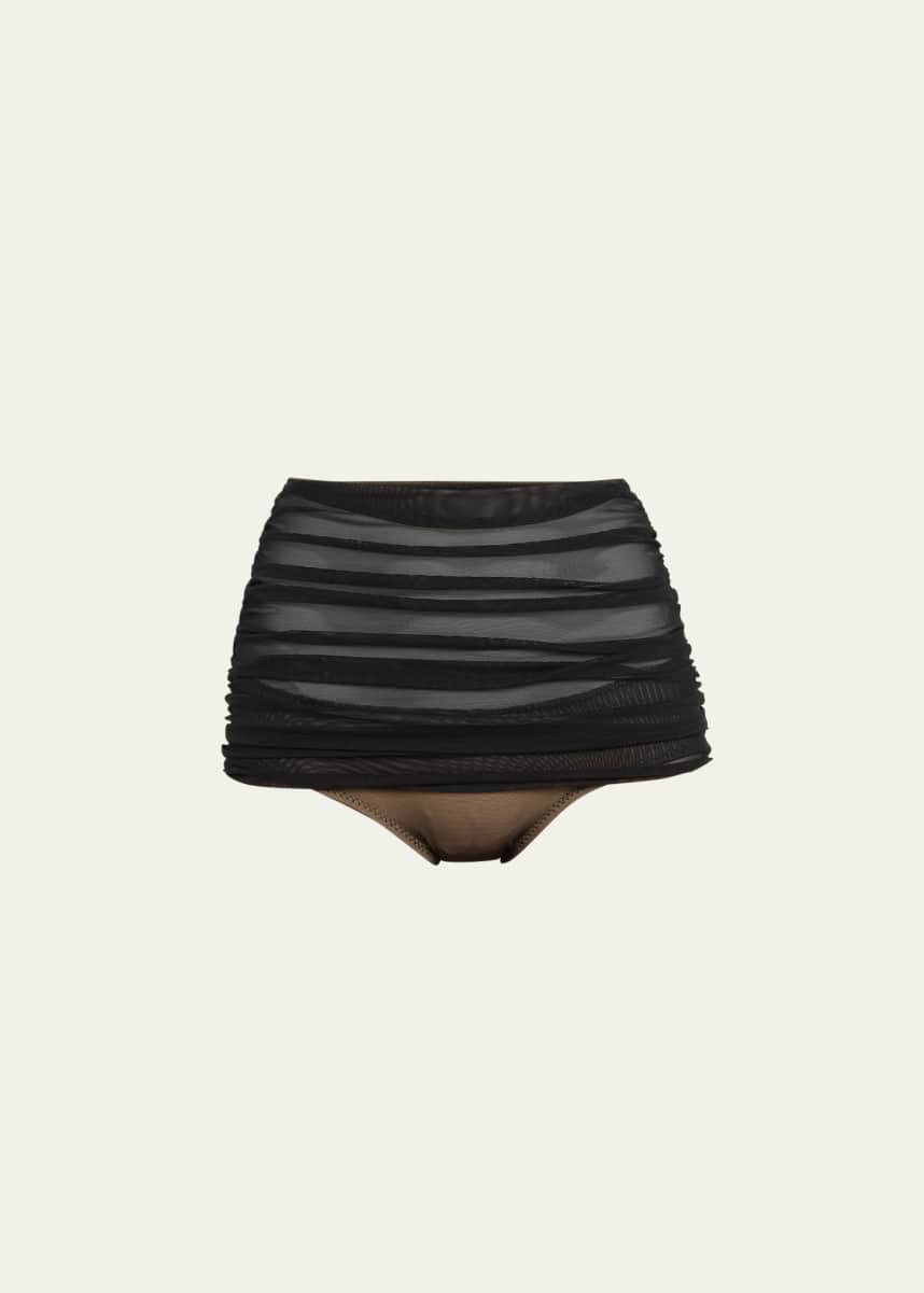 Norma Kamali Bill Shirred Mesh High-Waist Bikini Bottom