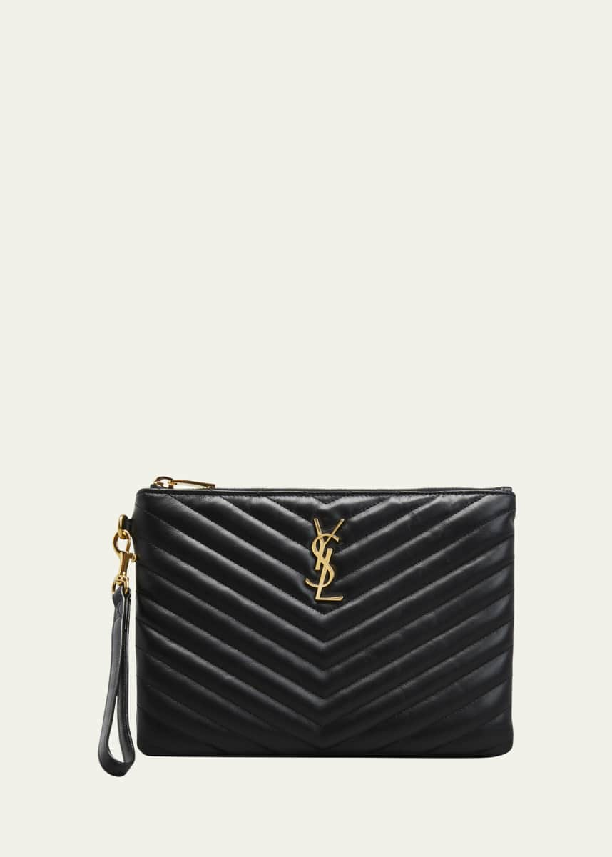 SAINT LAURENT Monogramme quilted textured-leather pouch