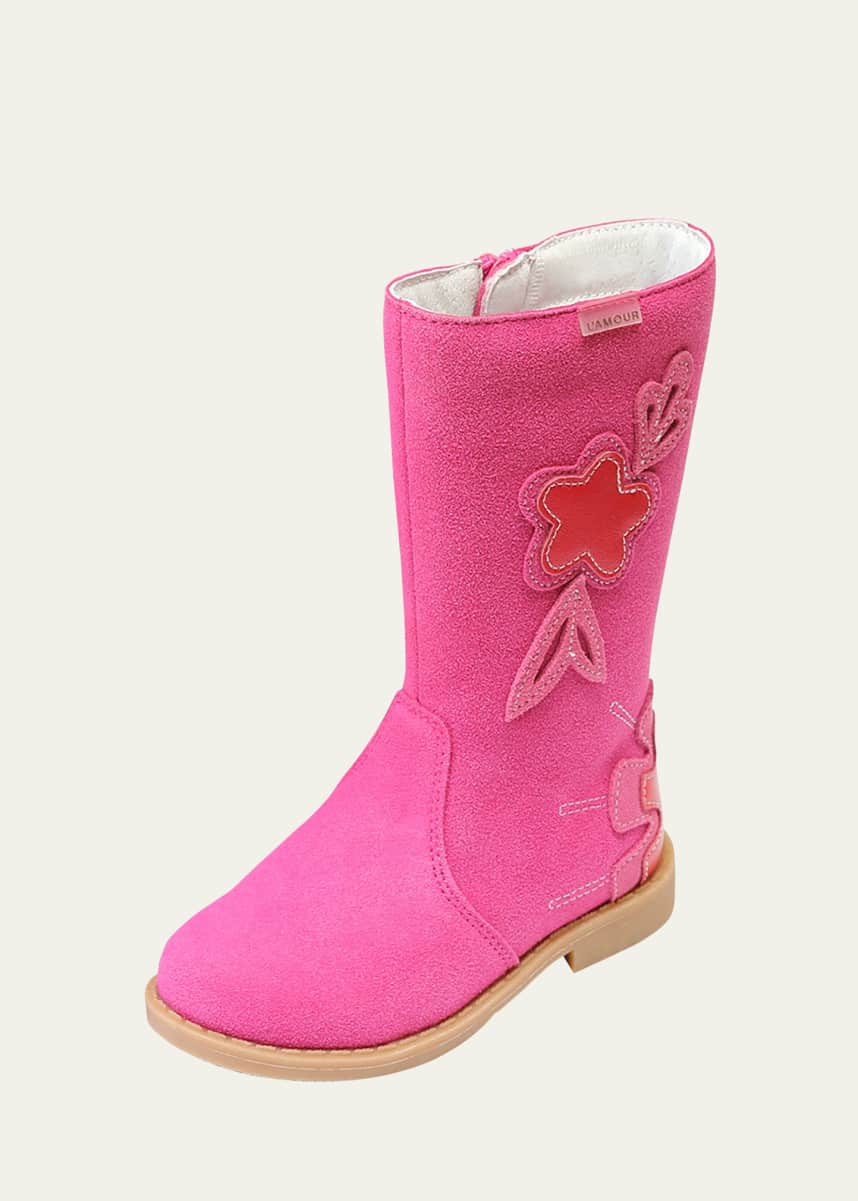 L'Amour Shoes Fiore Tall Fashion Boot w/ Stitch Flowers, Baby/Toddler/Kids