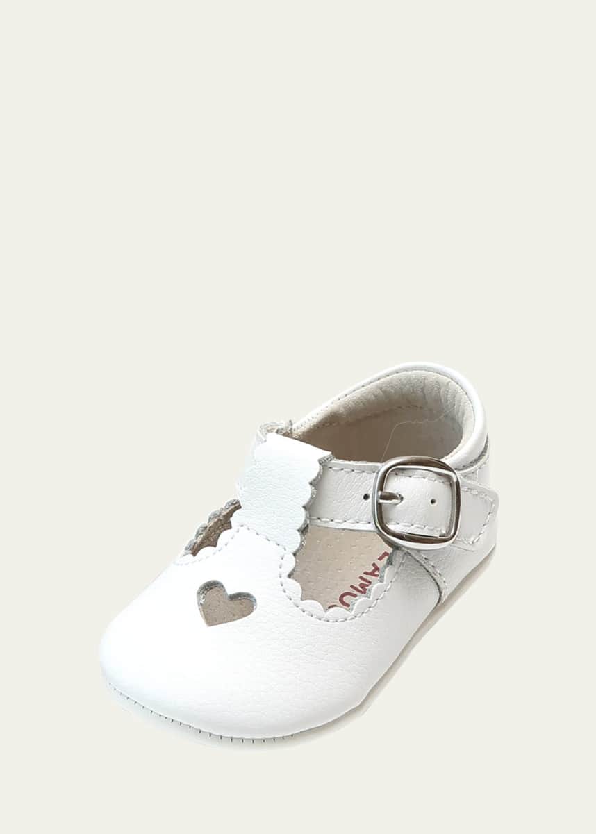 L'Amour Shoes Girl's Rosale Heart Cutout Leather Mary Jane Crib Shoes, Baby
