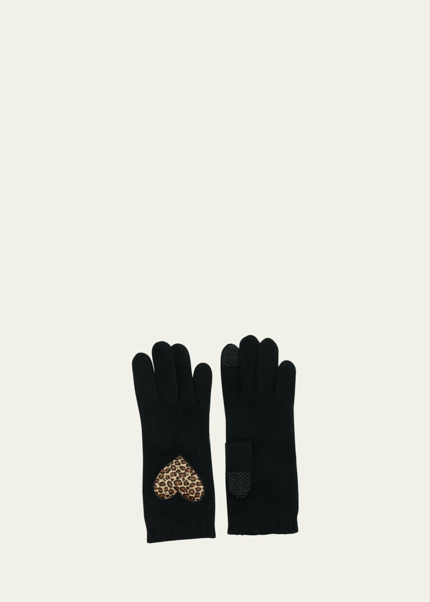 Portolano Leopard Heart Cashmere Gloves