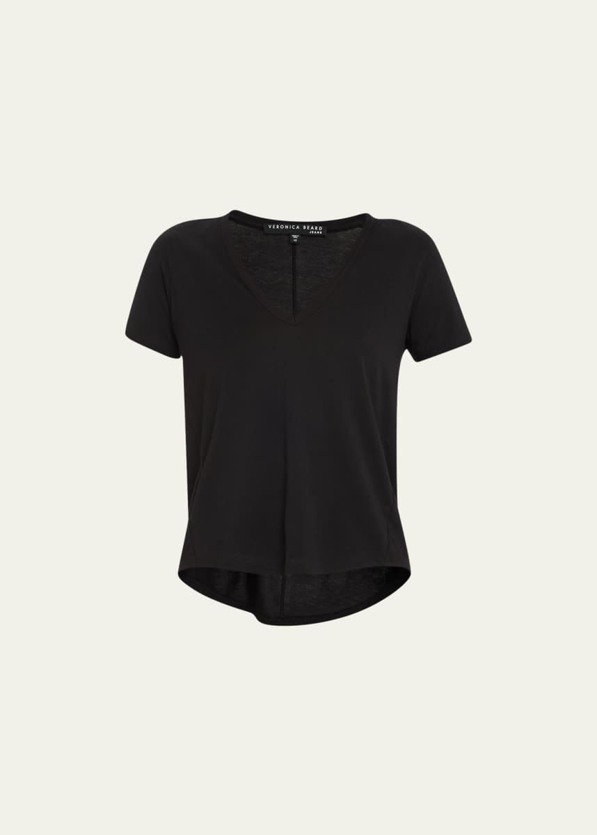 Veronica Beard Cindy V-Neck Short-Sleeve Pima Cotton Tee