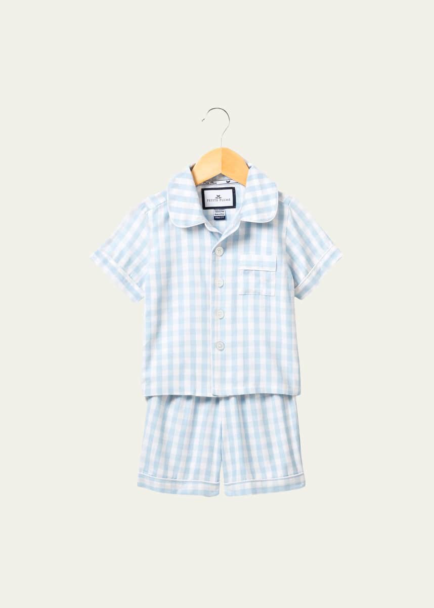 Petite Plume Kid's Gingham Pajama Set w/ Contrast Piping, Size 6M-14