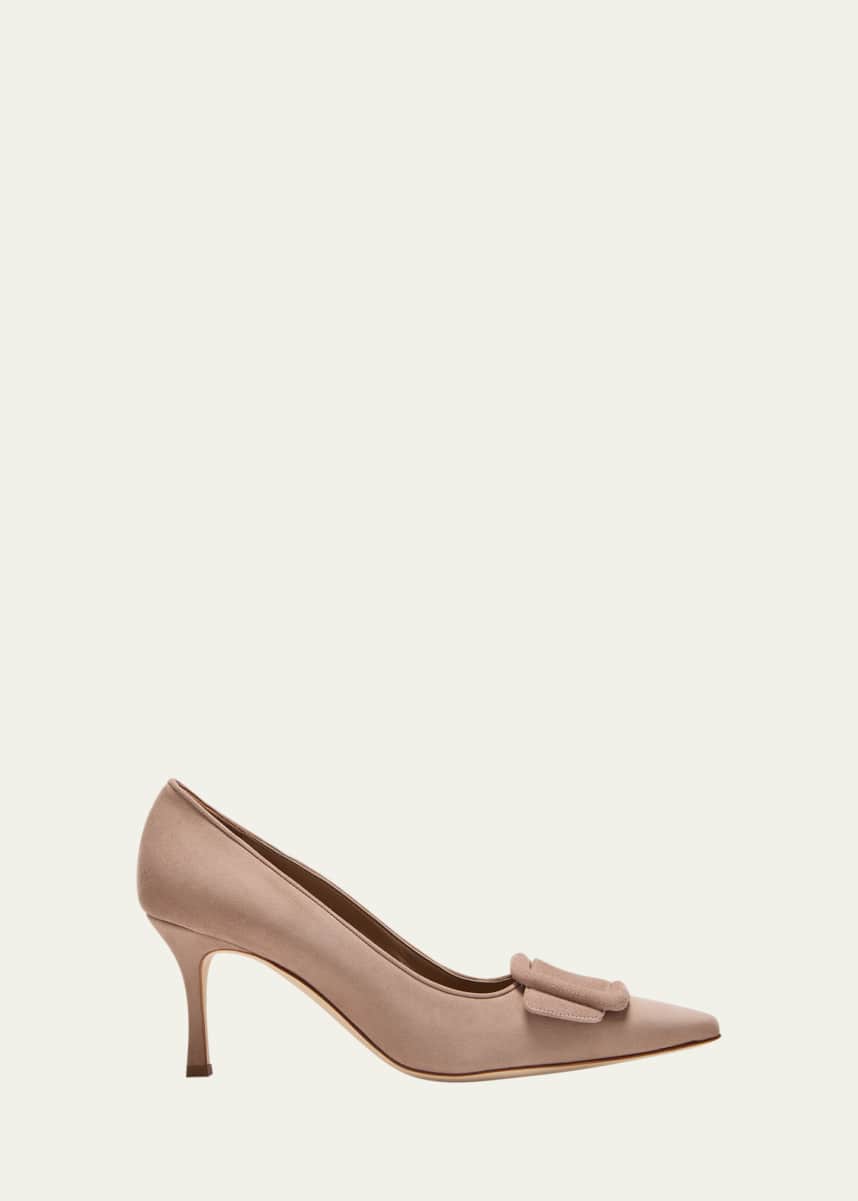 Manolo Blahnik Maysale Suede Pointed-Toe Buckle Pumps