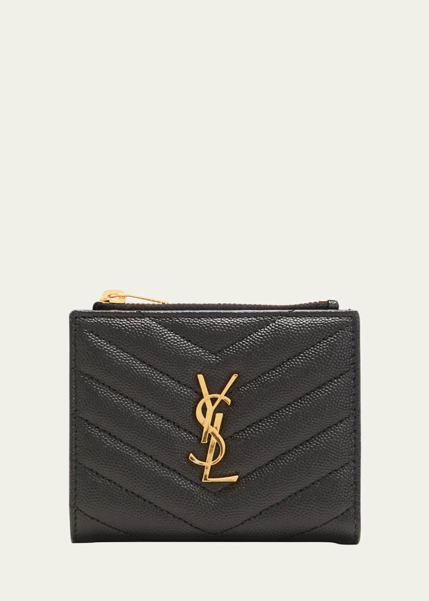 Saint Laurent YSL Monogram Small Ziptop Wallet in Grained Leather