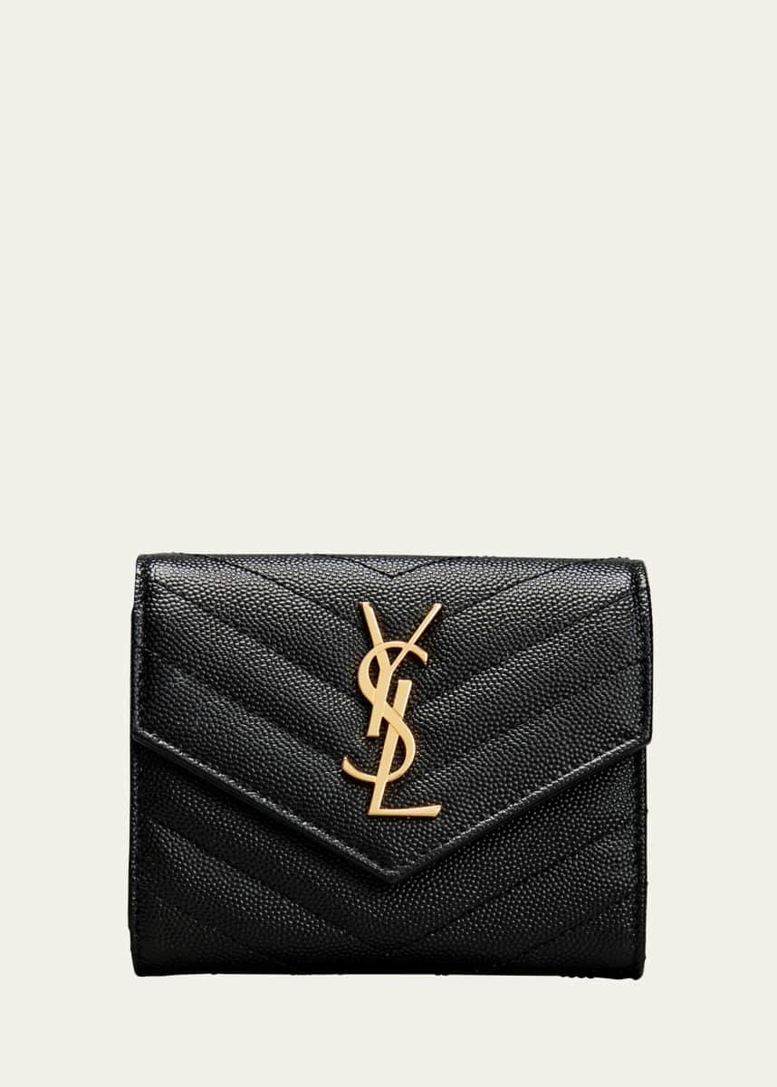 Uptown Raffia Wallet On Chain in Neutrals - Saint Laurent