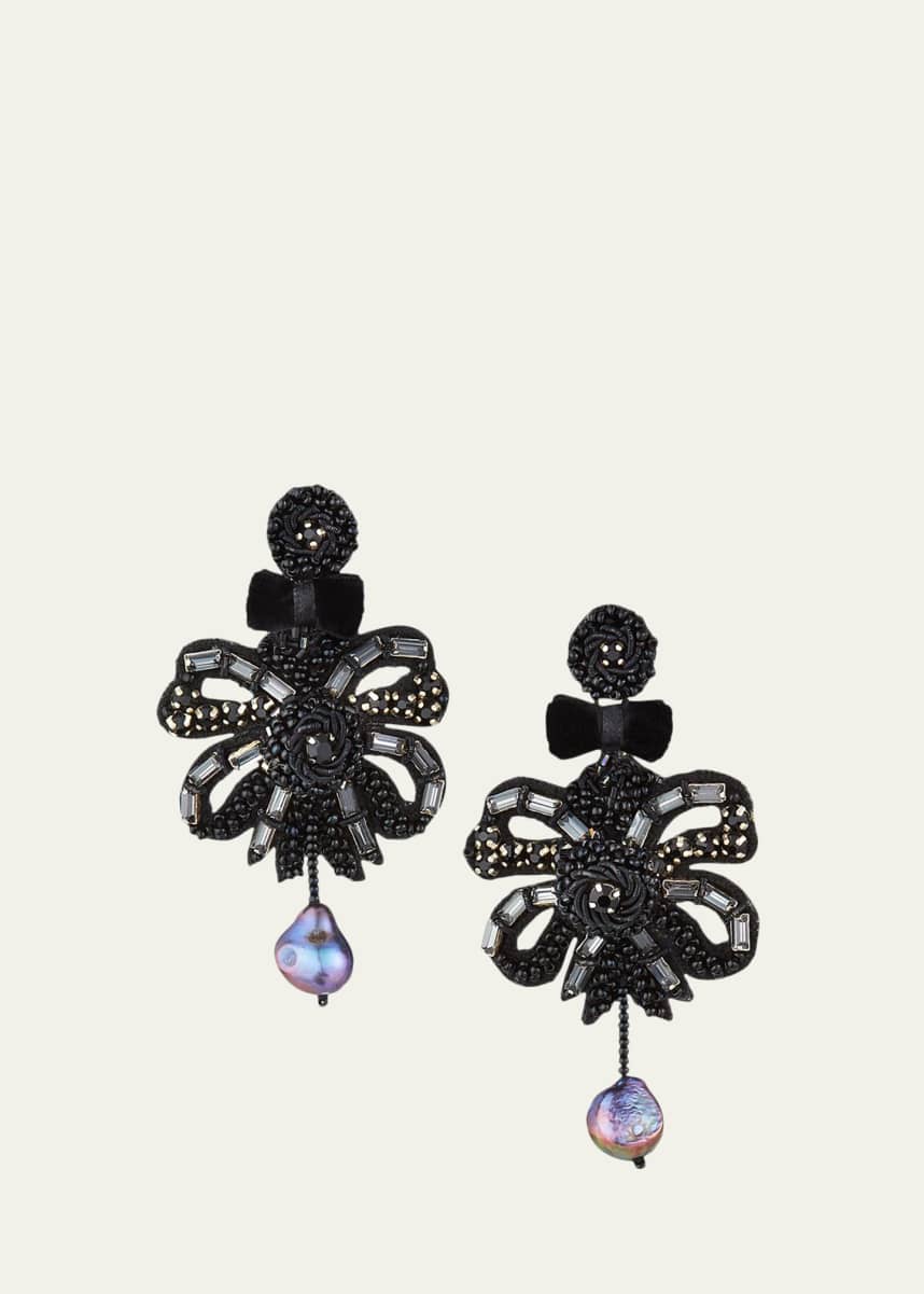 Ranjana Khan Clip-On Bow Dangle Earrings with Pearl