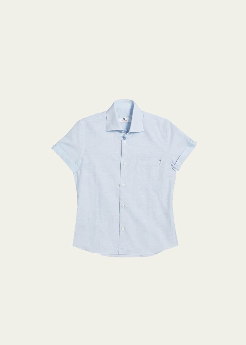 Stefano Ricci Kids' Striped Short-Sleeve Shirt, Size 6-14