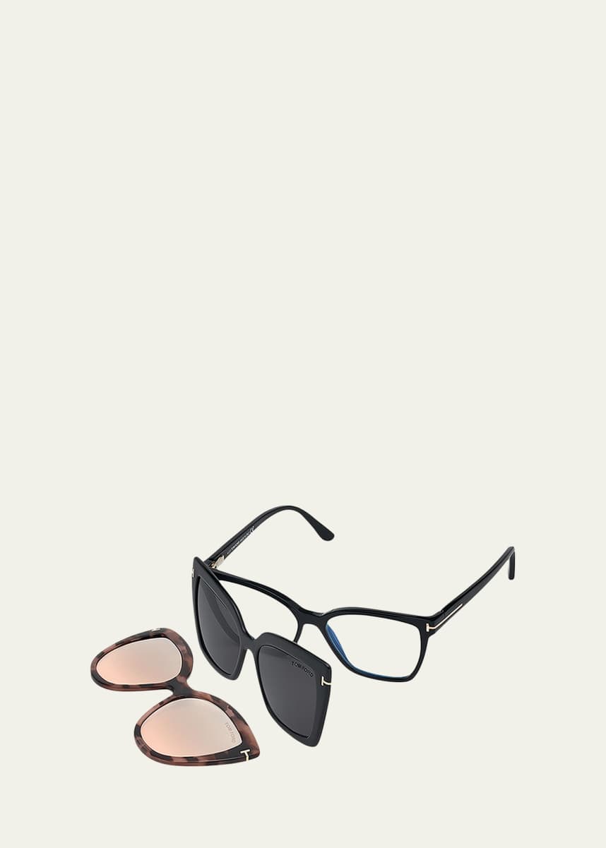 TOM FORD Square Blue-Block Optical Frames w/ Two Magnetic Sunglasses Clips