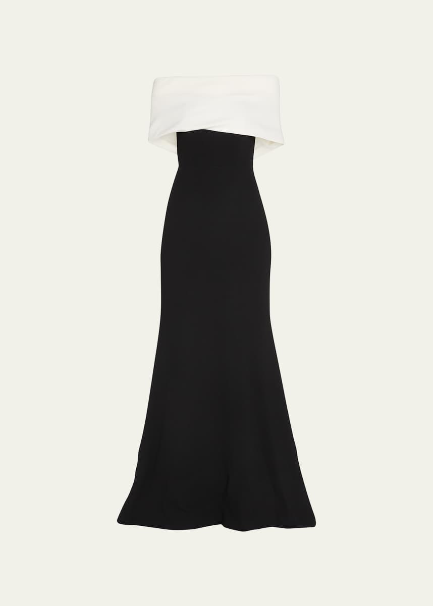 Lela Rose Off-the-Shoulder Two-Tone Gown