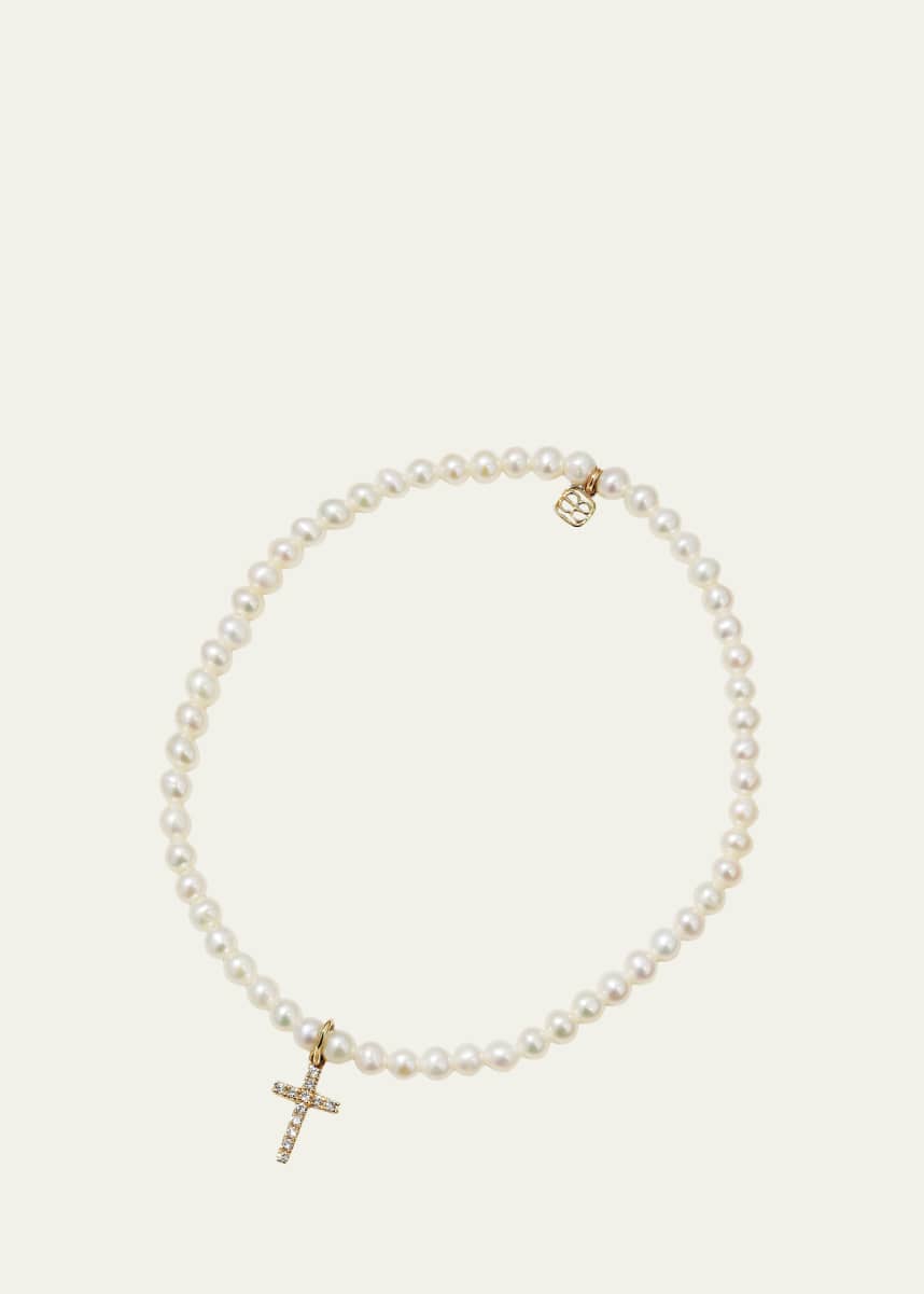 Sydney Evan 14k Diamond Cross & Pearl Bracelet