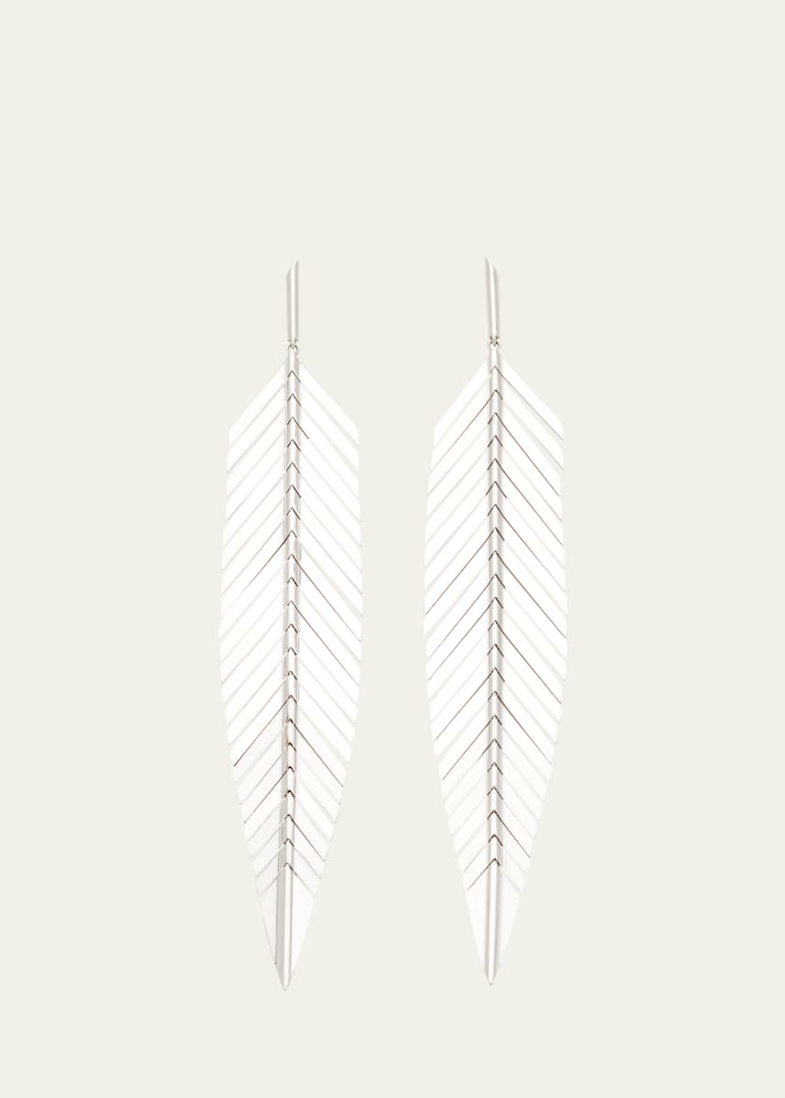 CADAR 18k White Gold Large Feather Drop Earrings